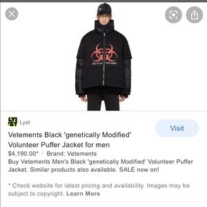 $4,190 Vetements Men's Black Puffer Jacket